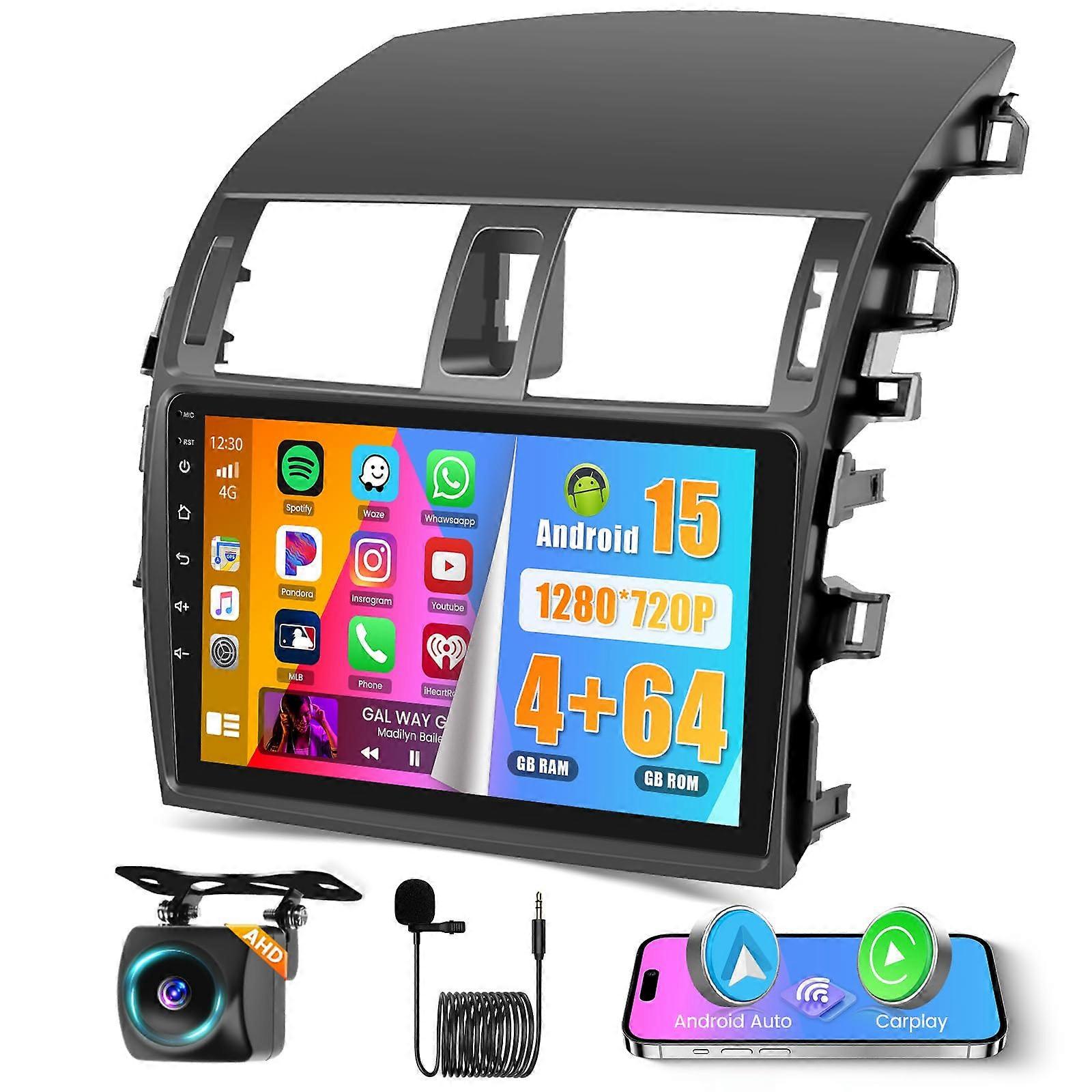 Android Car Stereo for Toyota Corolla 20092013, 9' Touchscreen Wireless CarPlay Android Auto GPS DSP Bluetooth AHD Camera