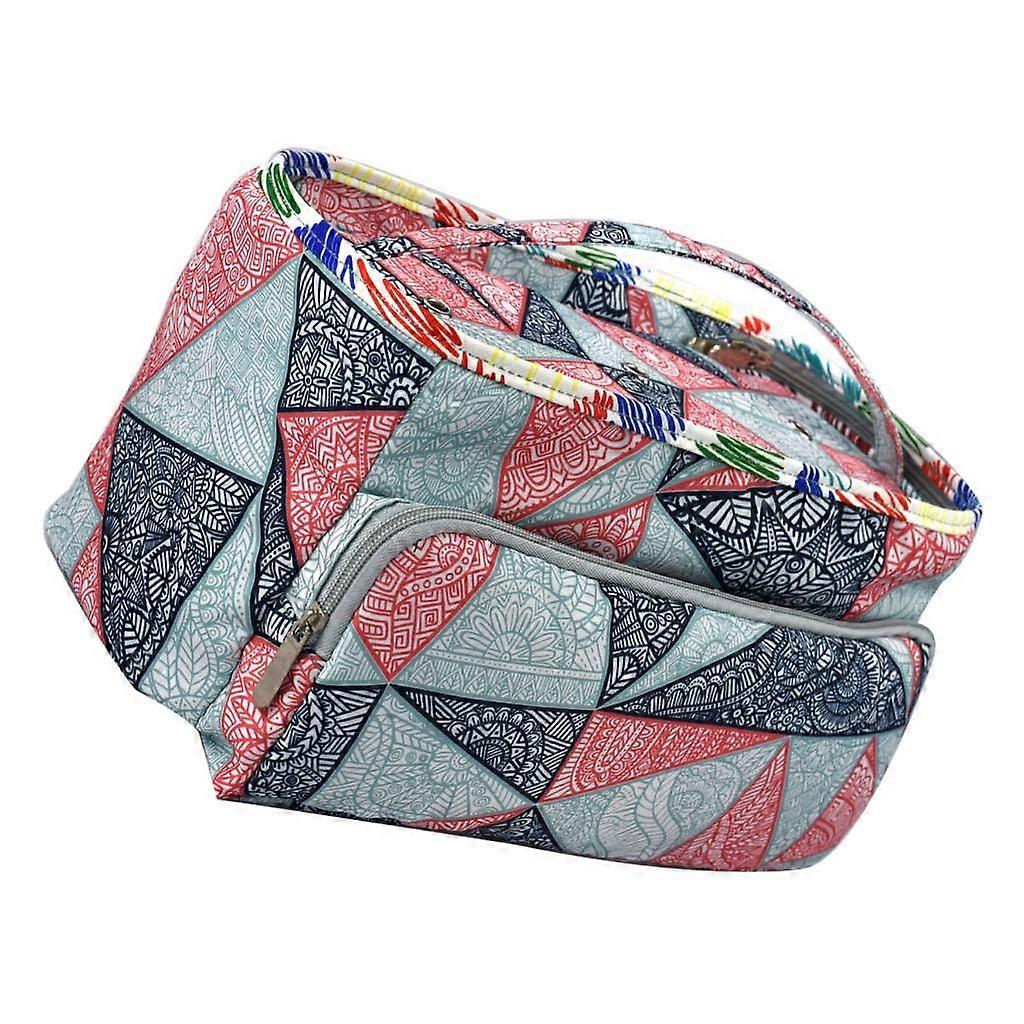 Oxford Cloth Crochet Hooks Storage Bag with Large Capacity Yarn Tote and Multiple Compartments Geometry Pattern