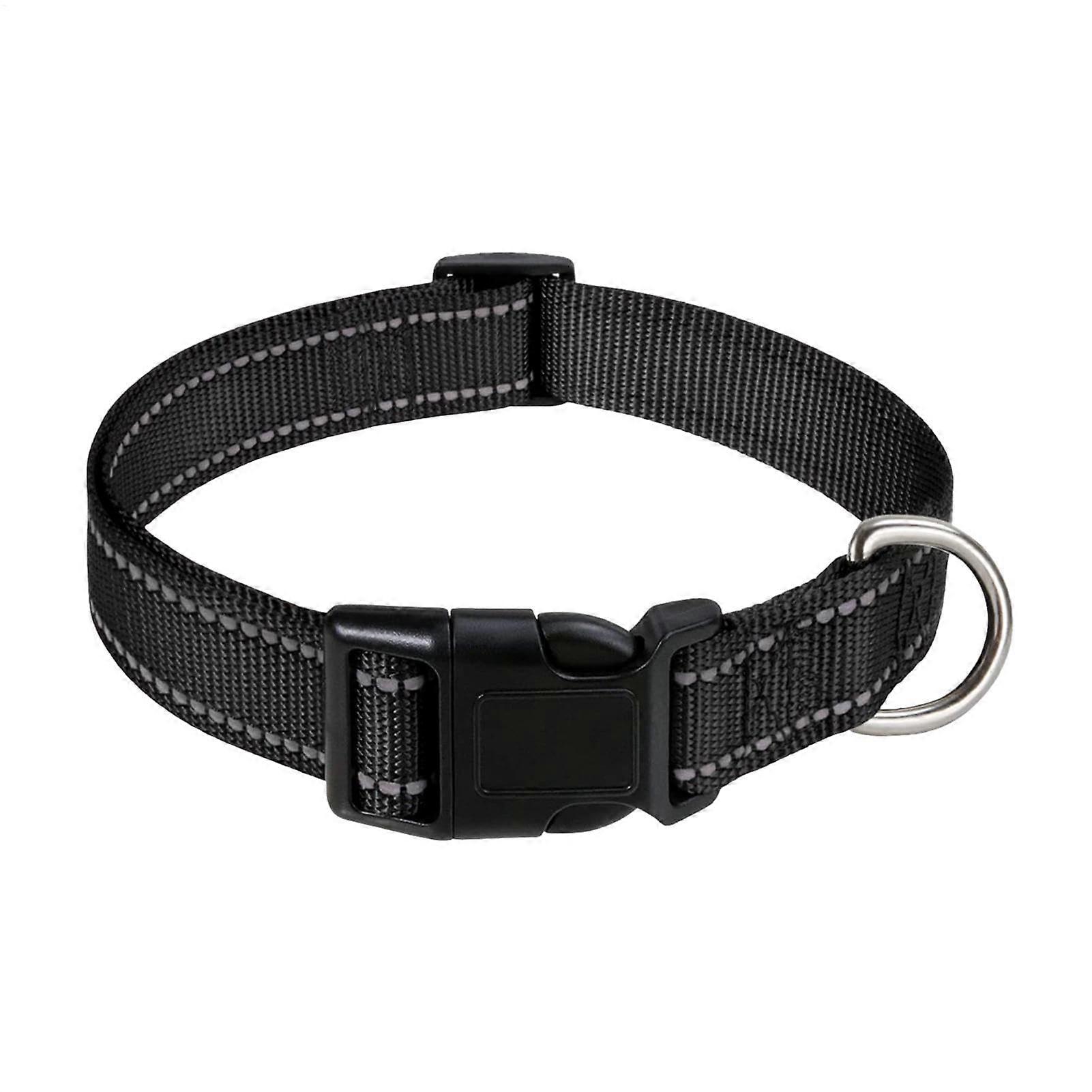 Reflective Dog Collar Adjustable Nylon Visibility for Large and Small Pets Black M