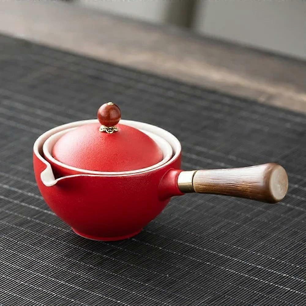 Kung Fu Tea Set Ceramic SelfRotating Teapot with Cups for Travel