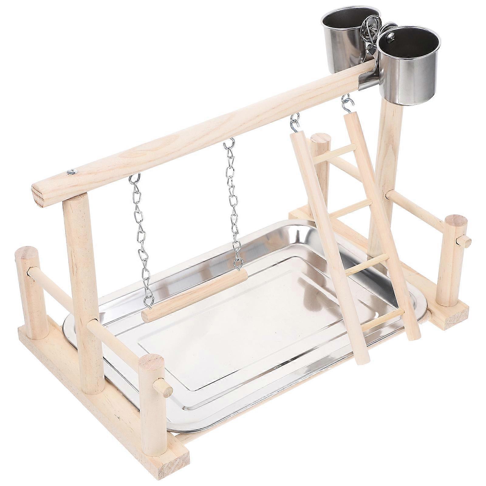 Parrot Stand Rack for Training with Climbing Ladder and Feeder Cups 1Set