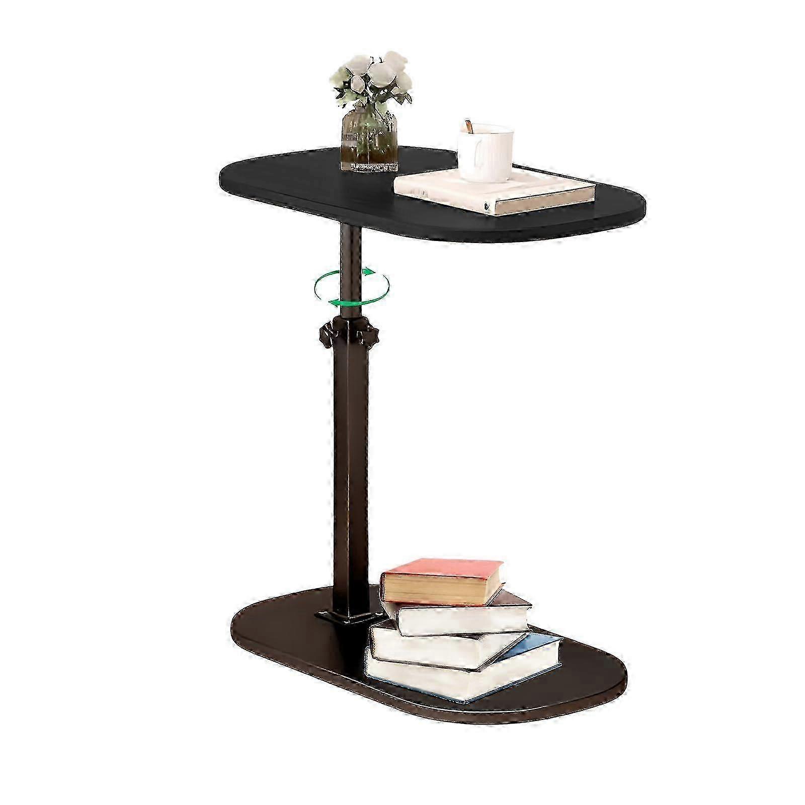 Compact Swivel Side Table for Couch, Height Adjustable TV Tray Black