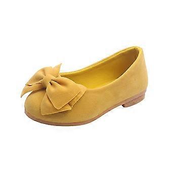 Chaussures habillées à nœud pour fille, ballerines classiques à bout carré, confortables et décontractées, mocassins légers en daim, jaunes, 9 ans