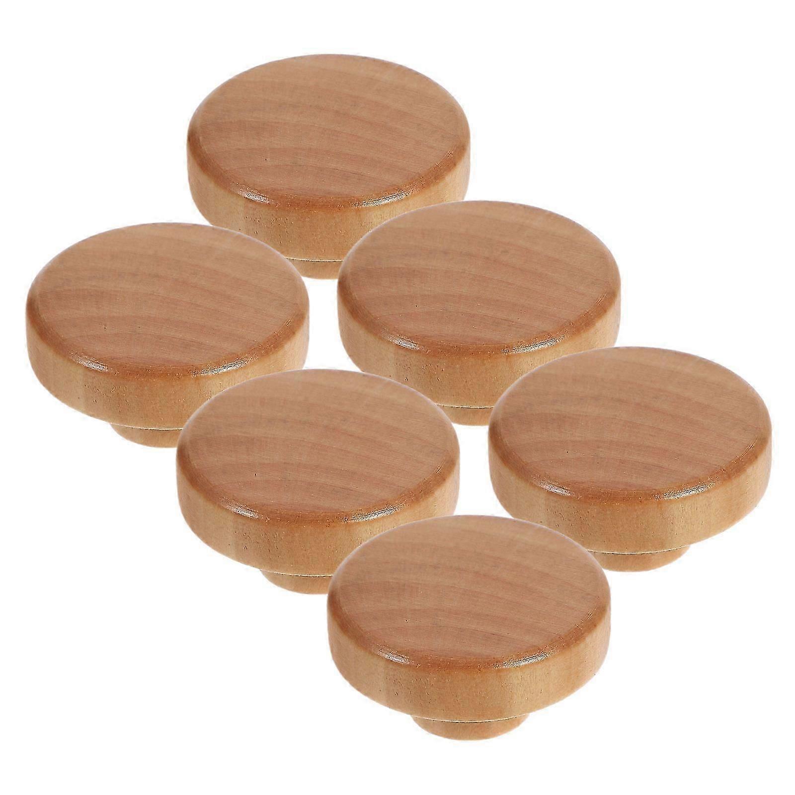 6Pcs Solid Wood Round Cabinet Handles for Drawer Use Rustic Single Hole Pulls