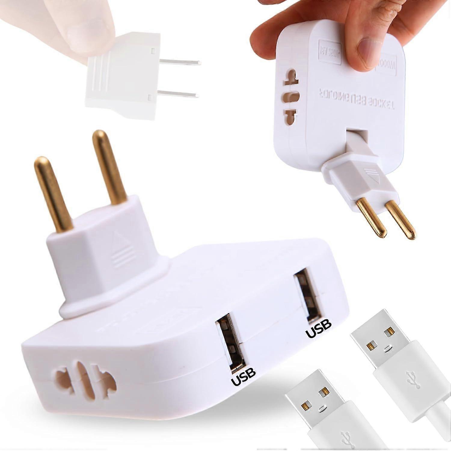 Flat Power Strip  Extra Flat Wall Socket 2 USB Ports + 2 Sockets