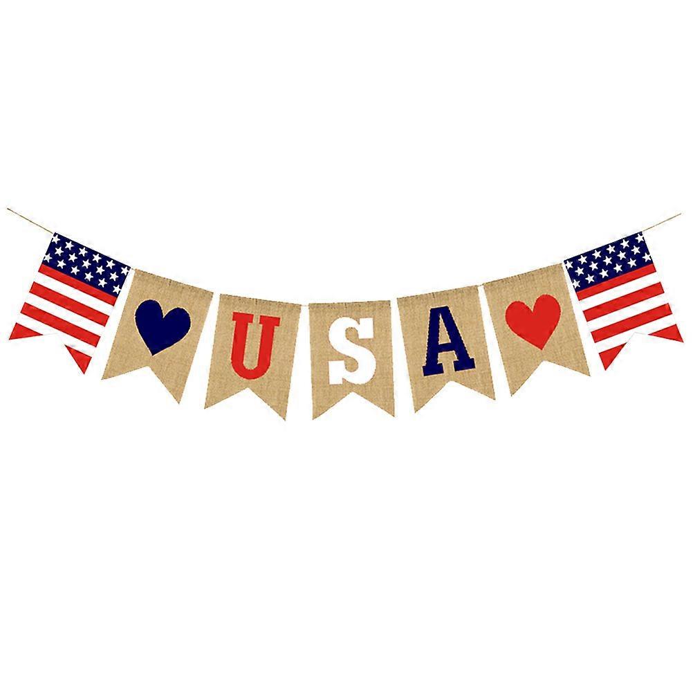 Party Pull Flag for Decoration 2Pcs Burlap Banner with Usa Elements