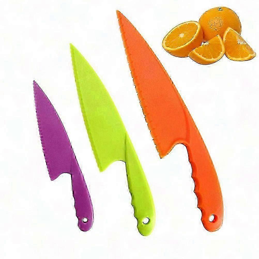 3pcs Safe Plastic Kitchen Cutters compatible with Kids - Fruit, Bread, Cake Cutting Tools