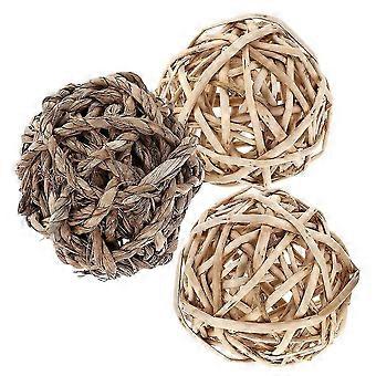Kaninchen-Kauspielzeug, Rattanbälle, Kauspielzeug für Kleintiere, 3 Stück