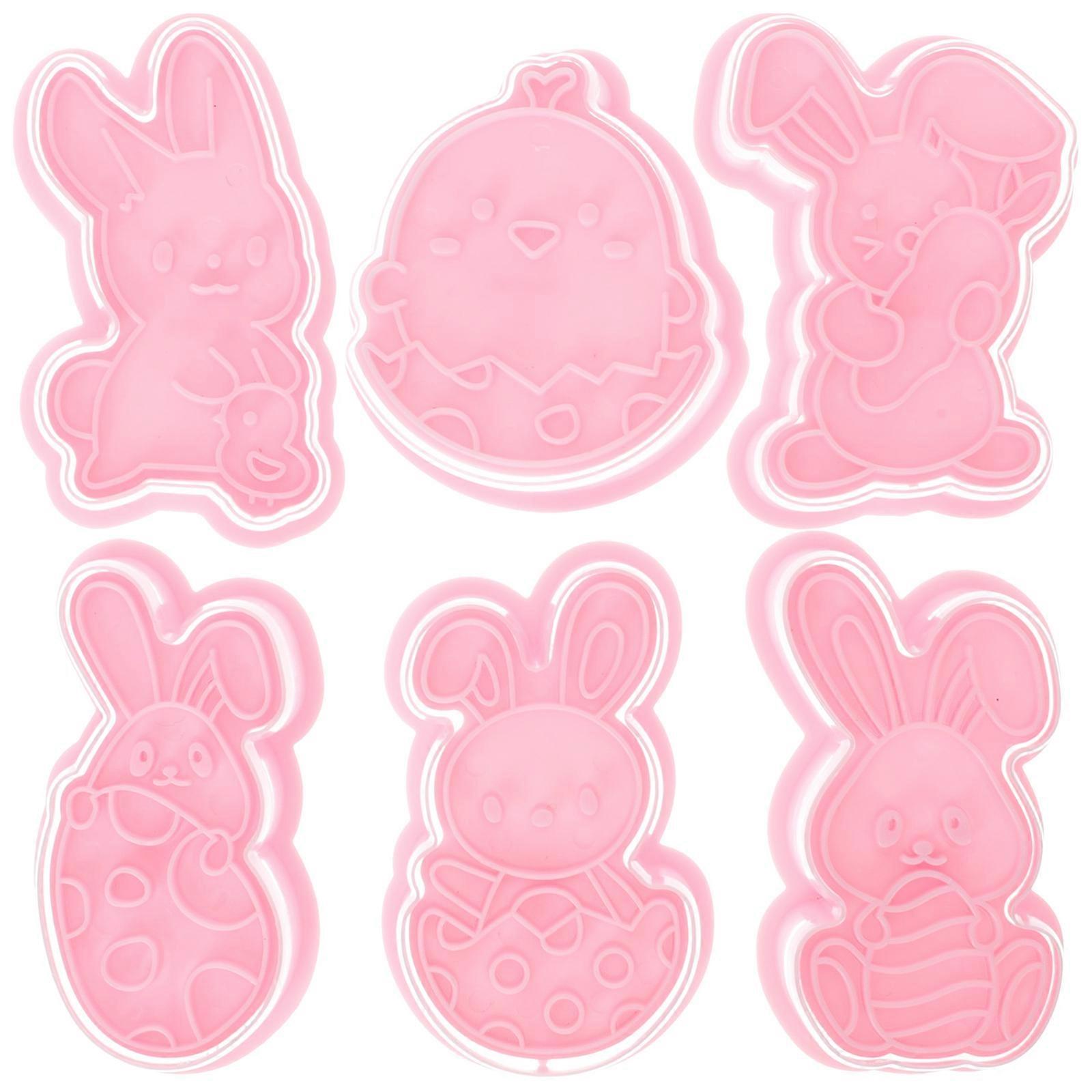 Pink Rabbit Cookie Mold for Baking 6Pcs Easter Biscuit Baking Molds