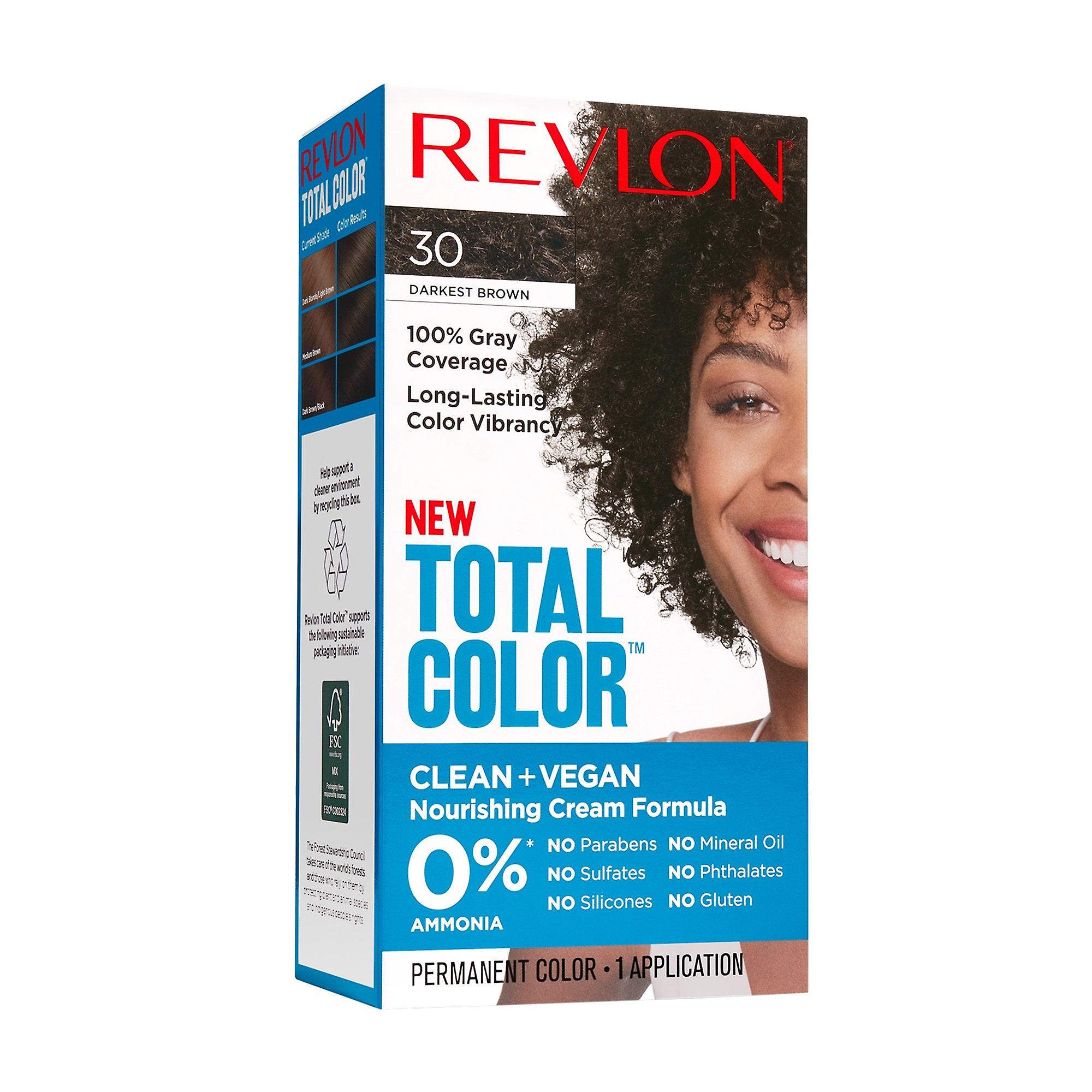 Revlon Total Permanent Hair Color, czysty i wegański, 100% szary barwnik kryjący, 30 najciemniejszych brązów, 5.94 uncji