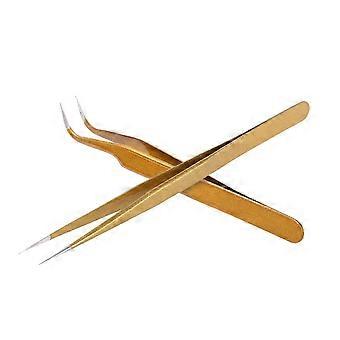 2 Stück Gerade & Gebogene Pinzette Zange Falsche Wimpernverlängerung Edelstahl Spitzer Clip Nagel