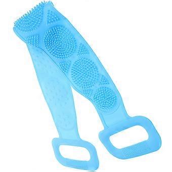 Dual Sided Silicone Shower Back Scrubber / Massager / Cleaner / Bath Belt (Blue)