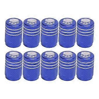 10 stuks autowiel-bandventieldoppen met schedelpatroon, universeel voor auto's, SUV's, fietsen, vrachtwagens en motorfietsen, blauw