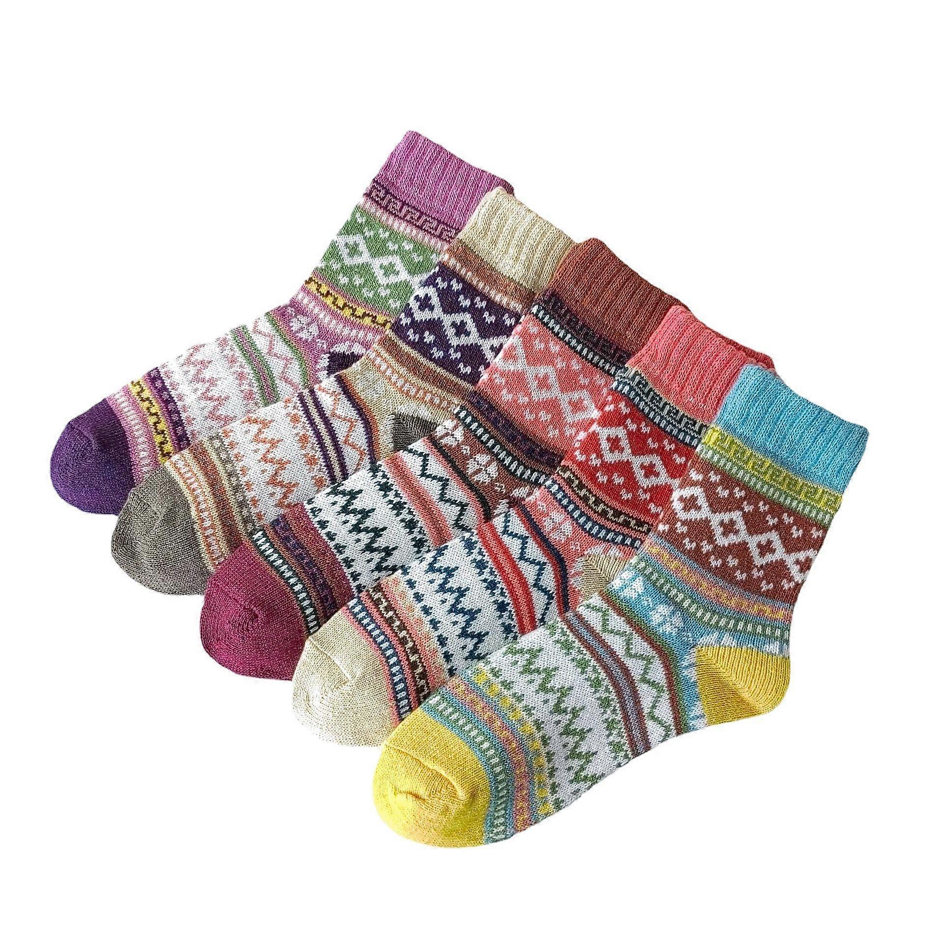 Winter Women's Warm Breathable Wool Socks Various Patterns 5 Pairs