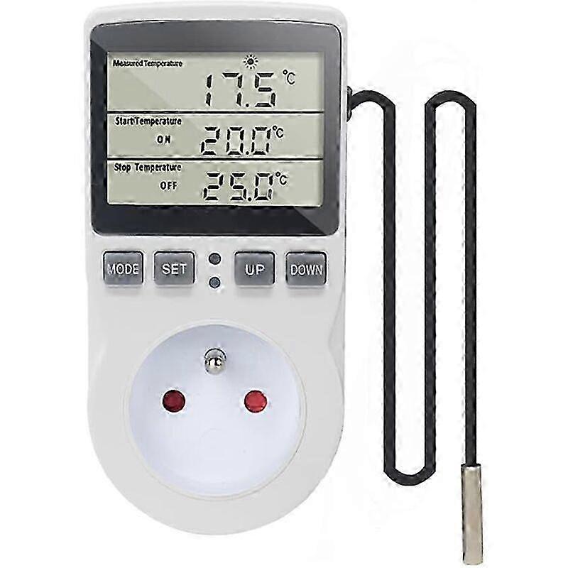 220V Digital Temperature Controller Thermostat Socket Heating Cooling with Probe, LCD Temperature Controller Socket for Fridge Incubator Greenhouse Fa