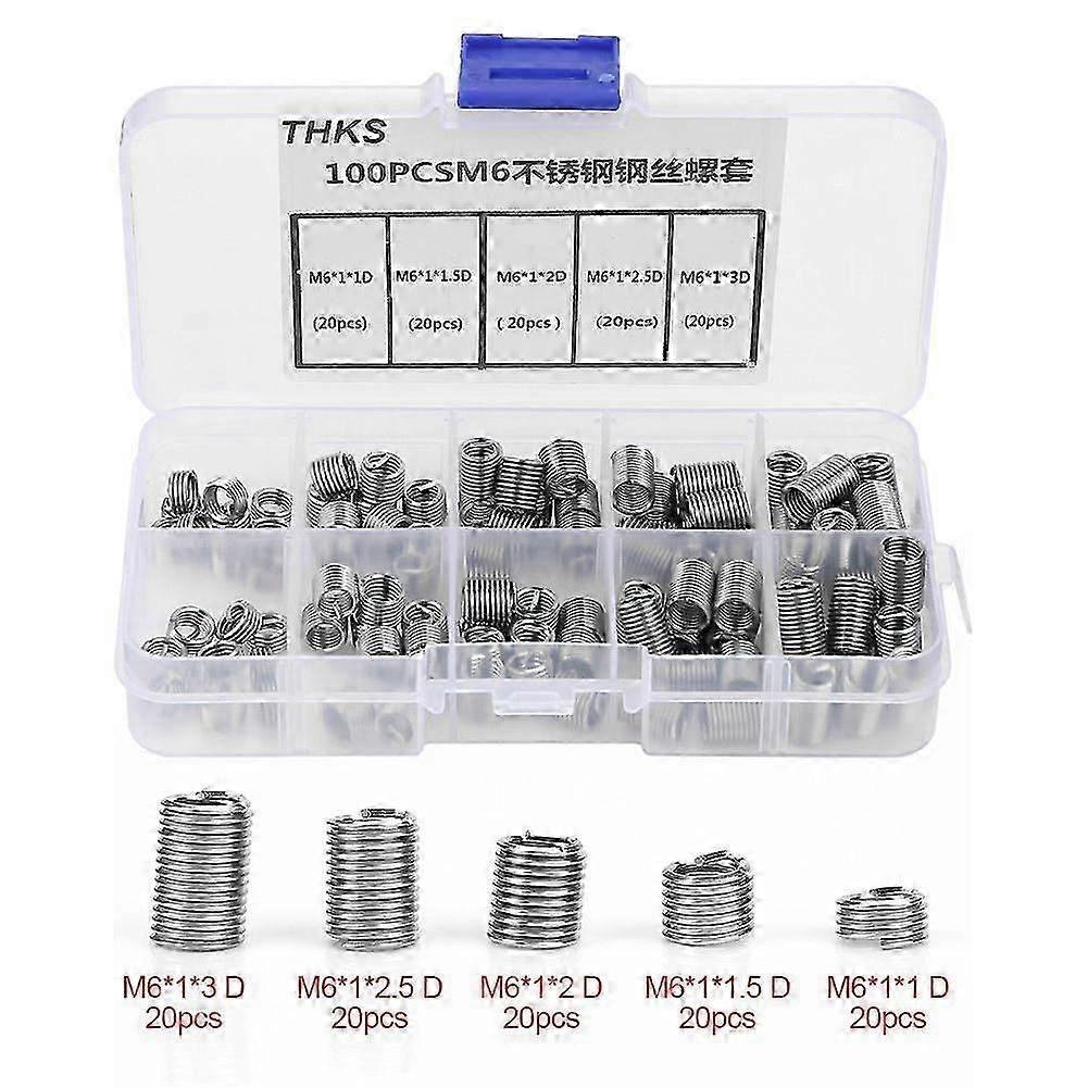 100pcs M6 Stainless Steel Coiled Wire Helical Screw Thread Inserts Set