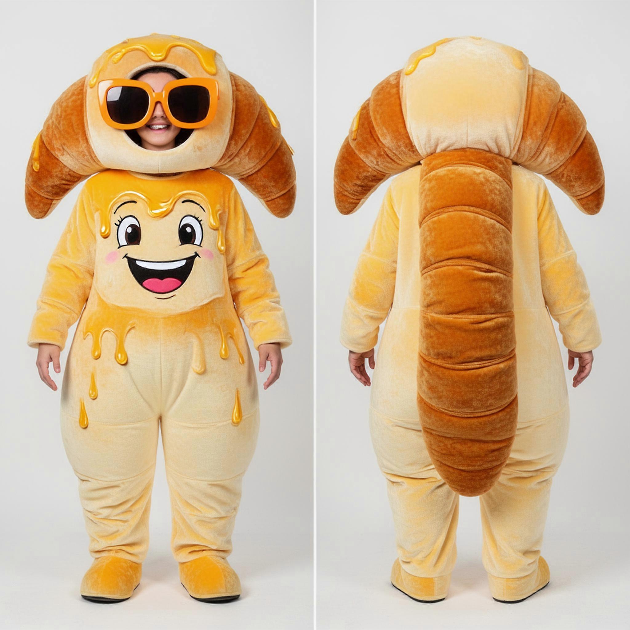 MASTICOT Cream Colored Smiling Croissant Mascot