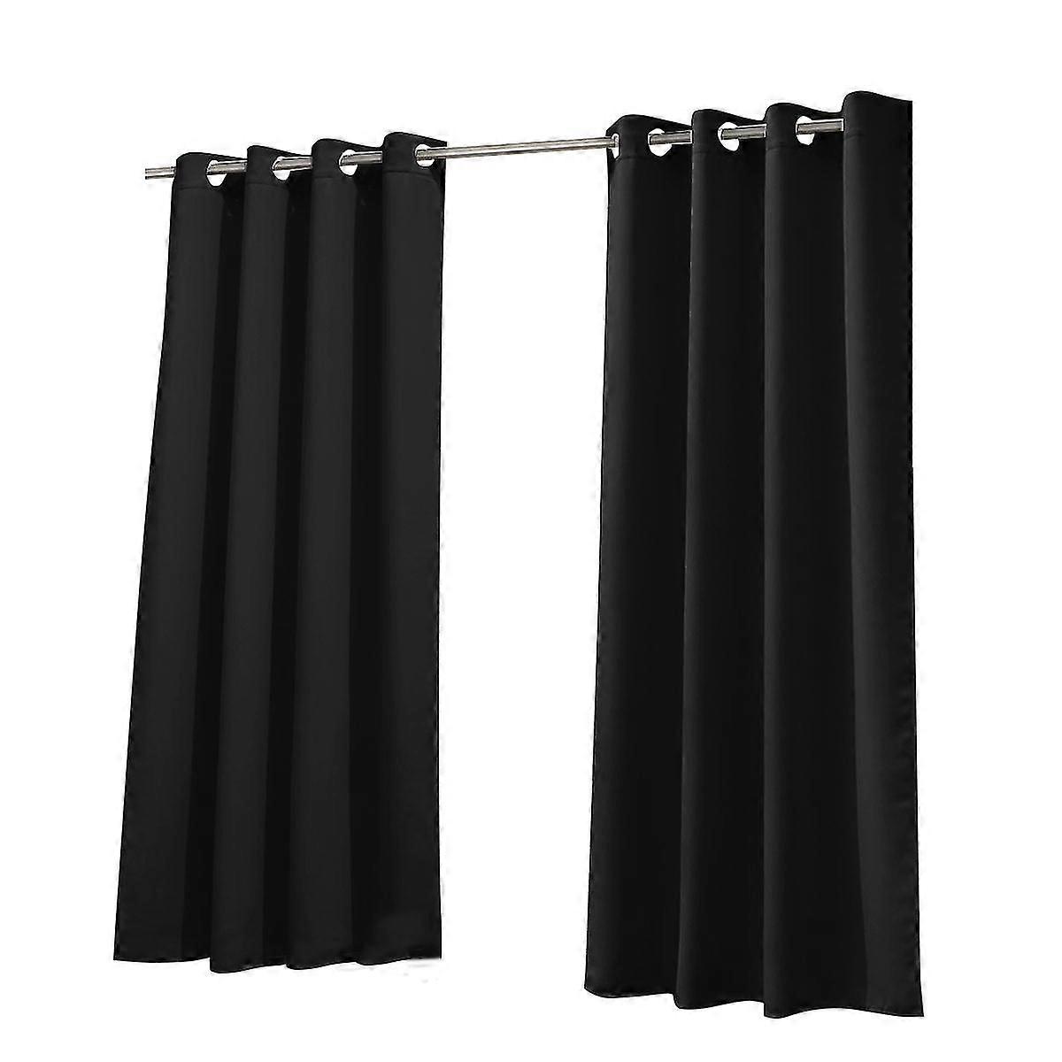 2pc Curtains Simple Solid Color Blackout Cloth Waterproof Sunscreen