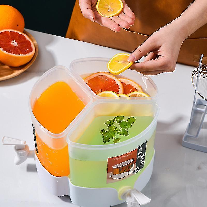 Cold Water Kettle Rotating Ice Water Juice Bucket With Faucet 3 Grids High Capacity Household