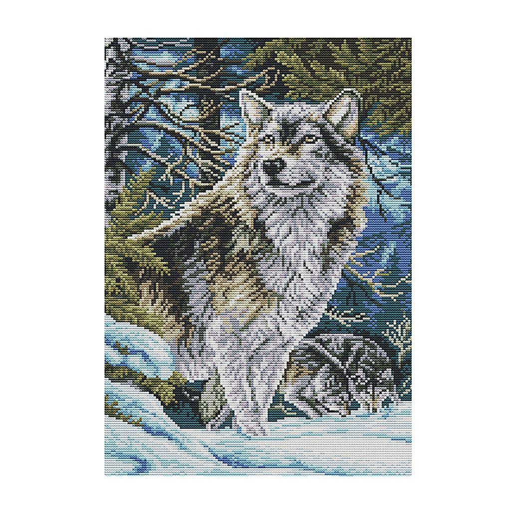 Stamped & Counted Cross Stitch Kit with Basic Tools - Wolf 14CT 31x42cm