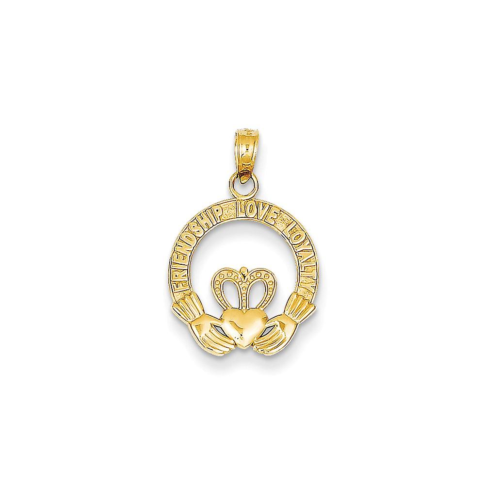 14k Yellow Gold Textured Polished Satin Sparkle Cut Irish Claddagh Celtic Trinity Knot Pendant Necklace 22x14mm Wide-Pen