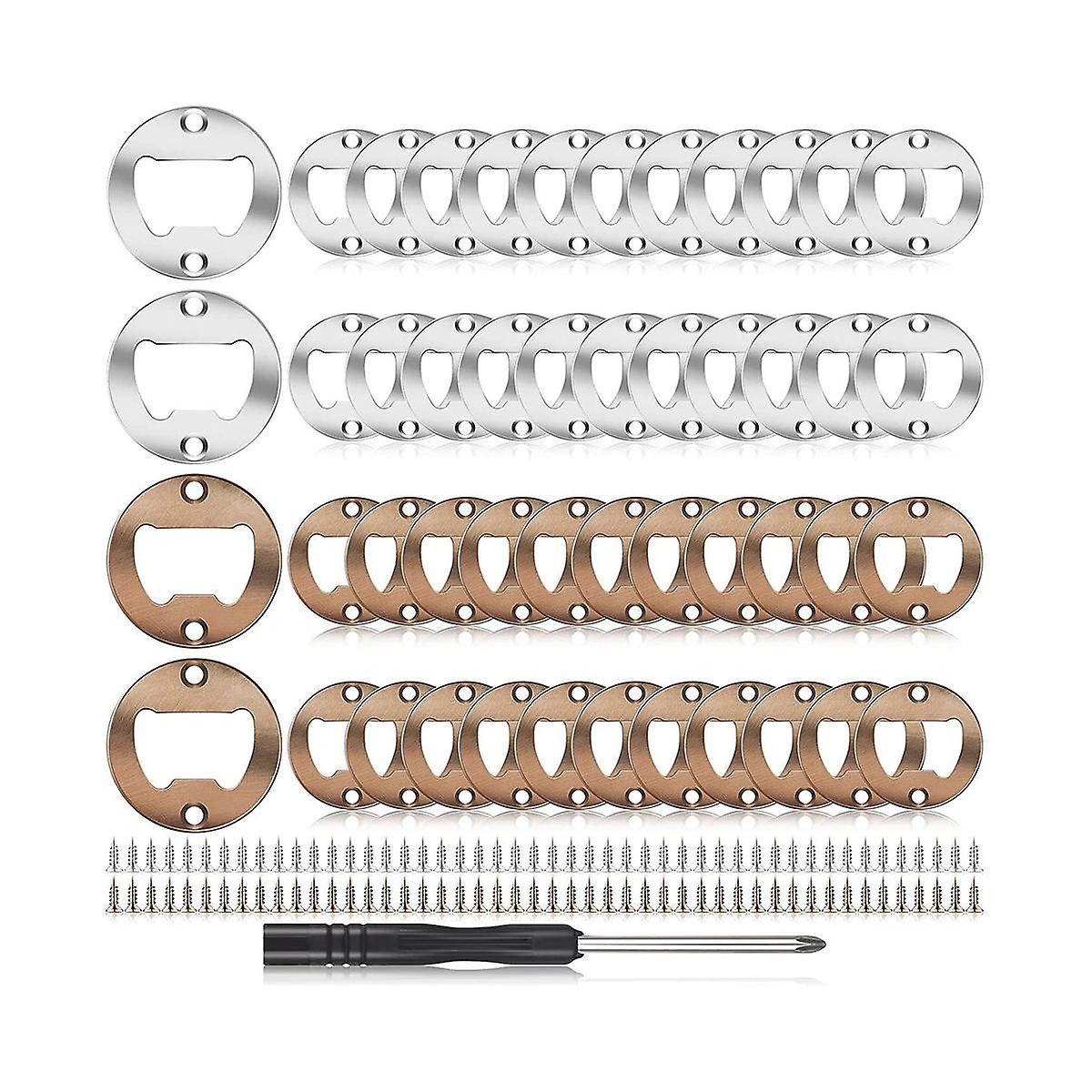 40Sets Beer Bottle Opener Inserts Kits Round DIY Bottle Opener Hardware Kit with Screws Screwdriver