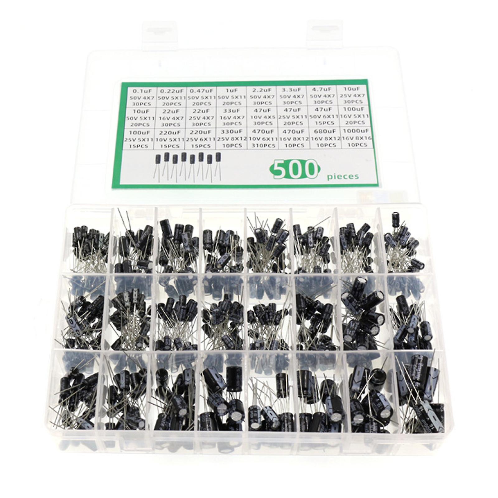 16-50V Radial Electrolytic Capacitor Assortment Kit 24 Value 0.luF-1000uF 500pc