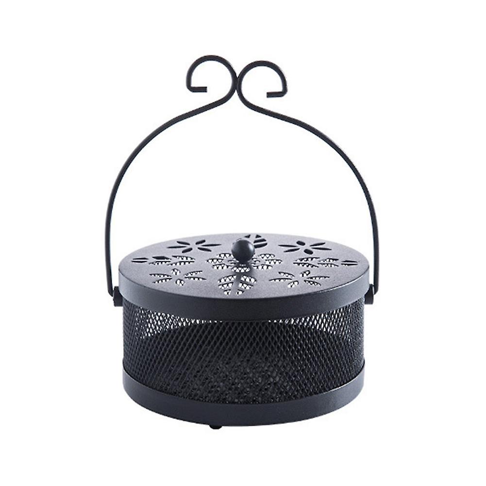ZHOUBA Handle Fireproof Hollow Metal Mosquito Incense Coil Holder Burner Box Container