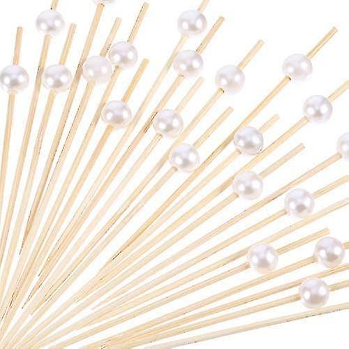 200 Pack Cocktail Picks For Appetizers 4.7 Inch Fruit Sticks Pearl Fancy Bamboo Toothpicks For Party