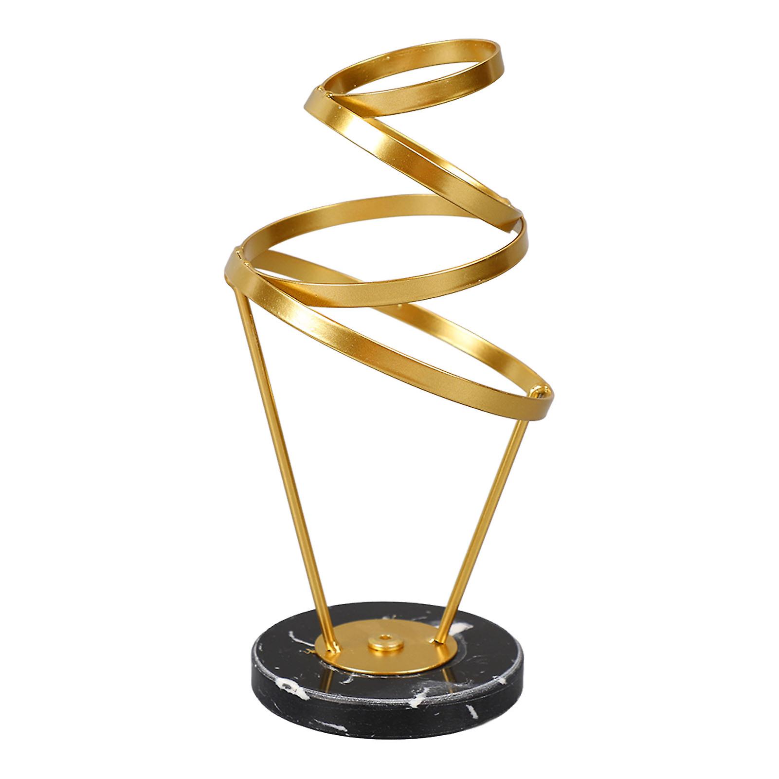 Abstract Swirl Sculpture Strong Metal Round Base Elegant Gold Color Geometric Sculpture for Family Office Library Cafe