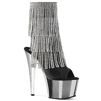 Pleaser Womens Ankle Boots Adore-1024rsf Blk Faux Leather-slv/slv Chrome