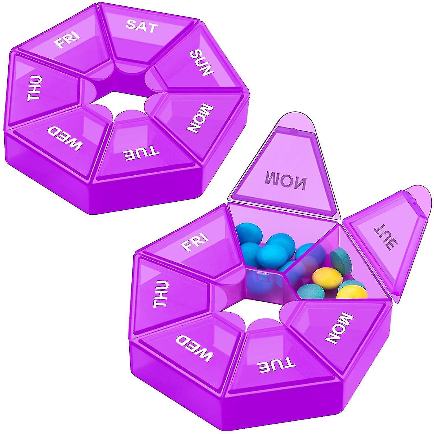 Weekly Pill Organiser, 2 Pcs Portable Pill Boxes Pill Boxespurple