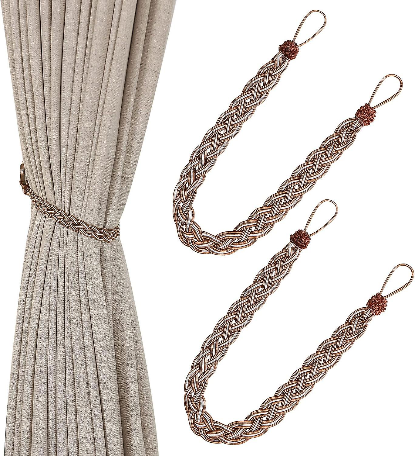 Hand knitted rope simple curtain tiebacks - type: curtain tiebacks and accessories(Brown)