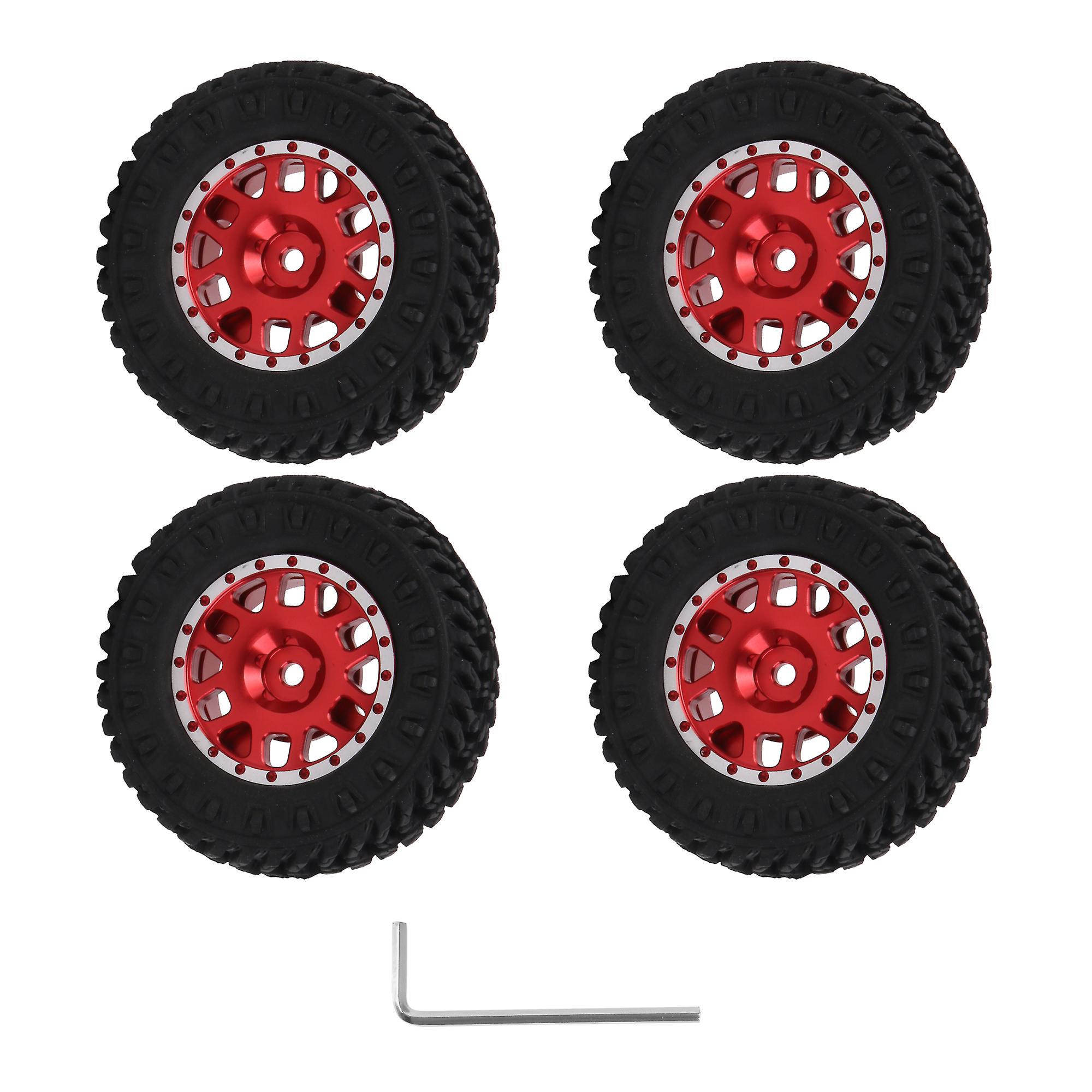 4Pcs RC Al. Wheels Tires 10-Spoke 55mm Replacement for FMS 1:18 Red