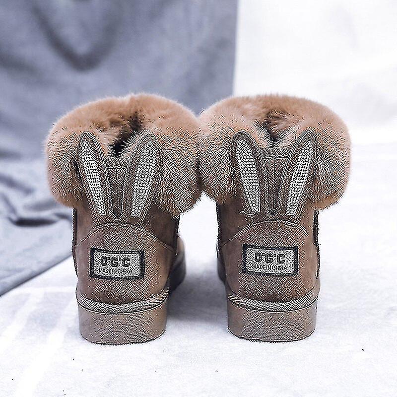 Dámské boty Fox kožešina Značka Zimní boty Teplé sněhové boty Černá kulatá špička Příležitostné Ženy Slip-on Vlněné byty