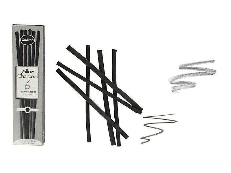 Coates Willow Charcoal 6 x Medium Sticks, 5, 6mm