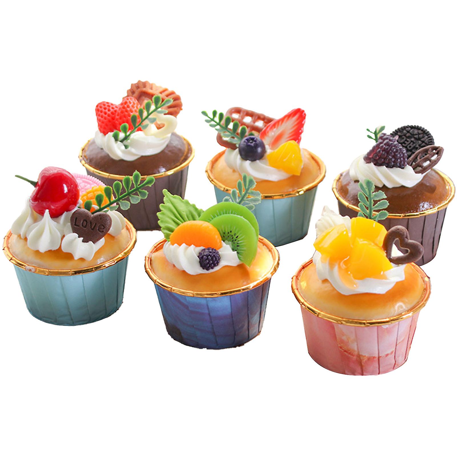 6Pcs Artificial Fake Cupcake Set Decorative Simulation Cupcake Models for Display Kitchen Decor Photography Props