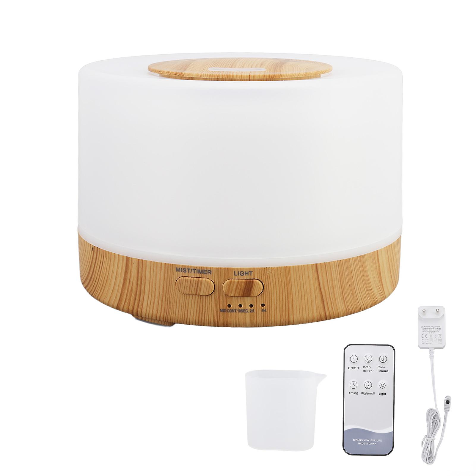 500ml Desktop Humidifier, Wood Effect, 7 Color LED Light, 35dB, Remote Control, Aromatherapy Diffuser, EU Plug 100-240V