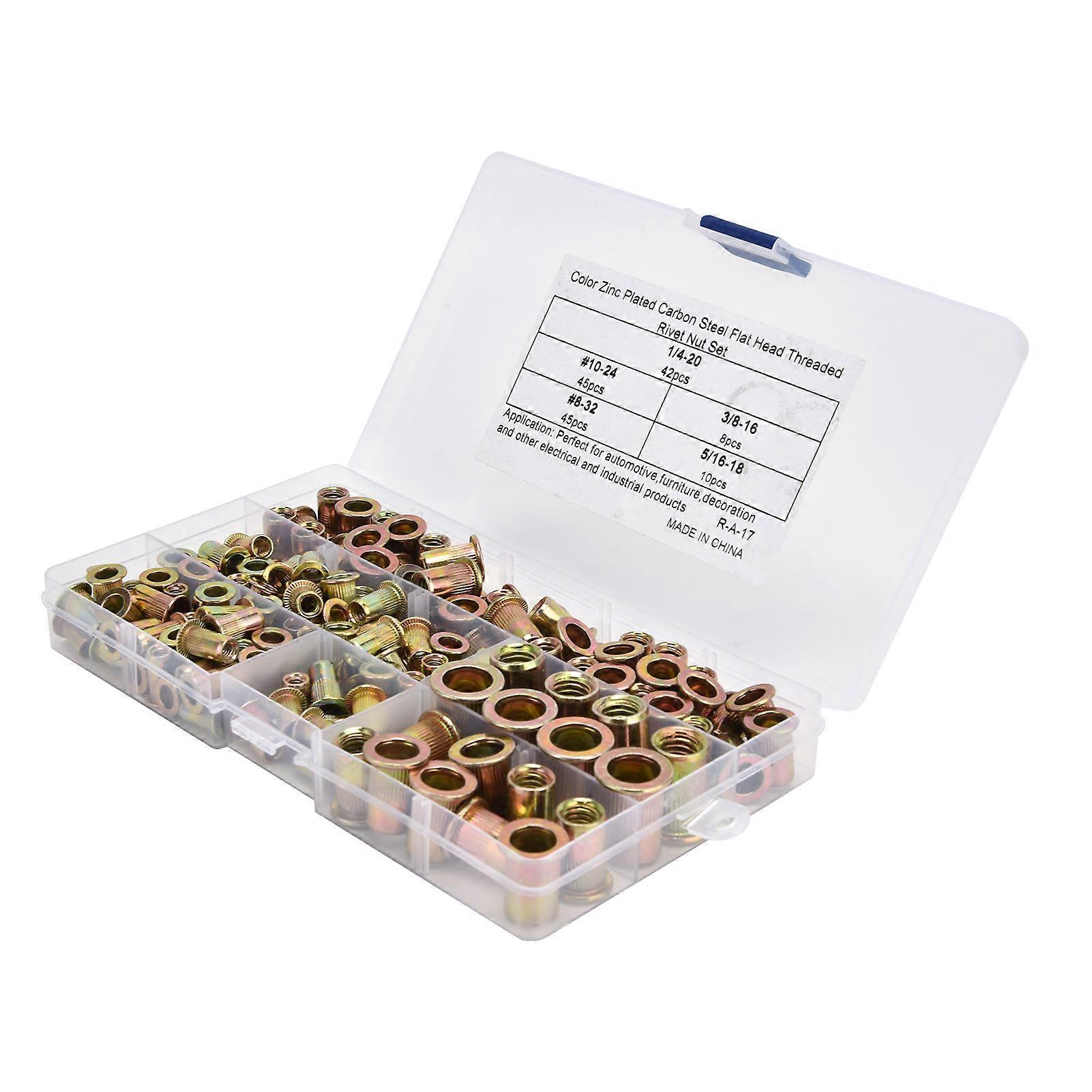 150Pcs Rivet Nut Flat Head Metal Threaded Set Kit for Automobile Furniture Decoration