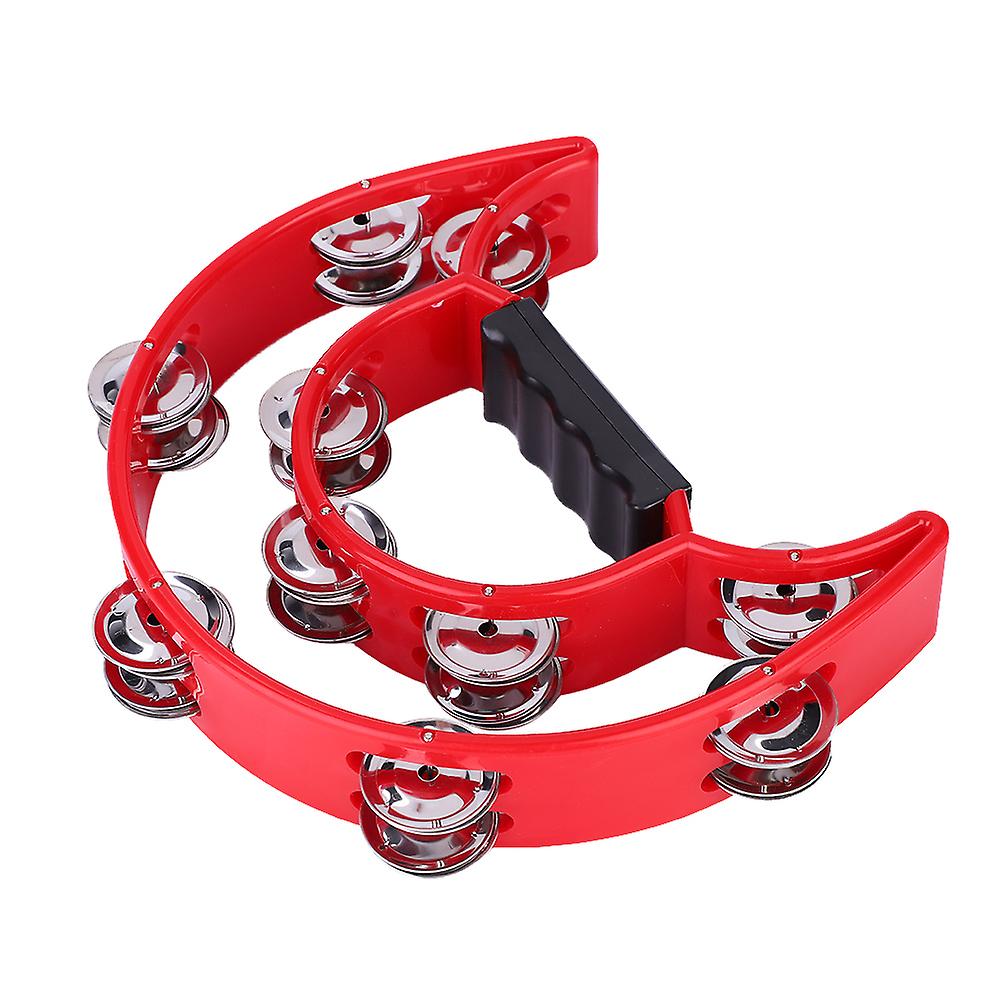 Double Row Jingle Bell Hand Bell Tambourine Percussion Musical Instrument (Red)
