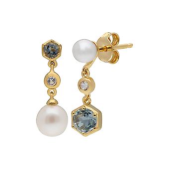 Modern Pearl, Aquamarine & Topaz Mismatched Drop Earrings...