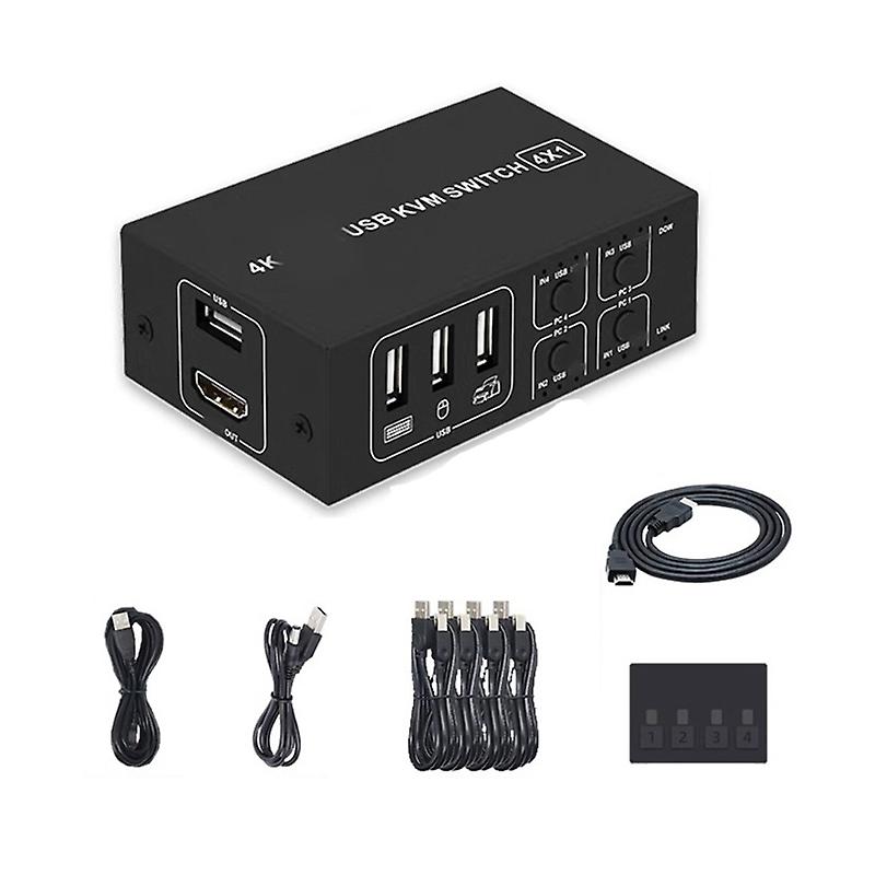 4K KVM-switcher 4 ind 1 ud 4K 60Hz USB KVM-switcher 4x1 til 4 pc-deleskærm