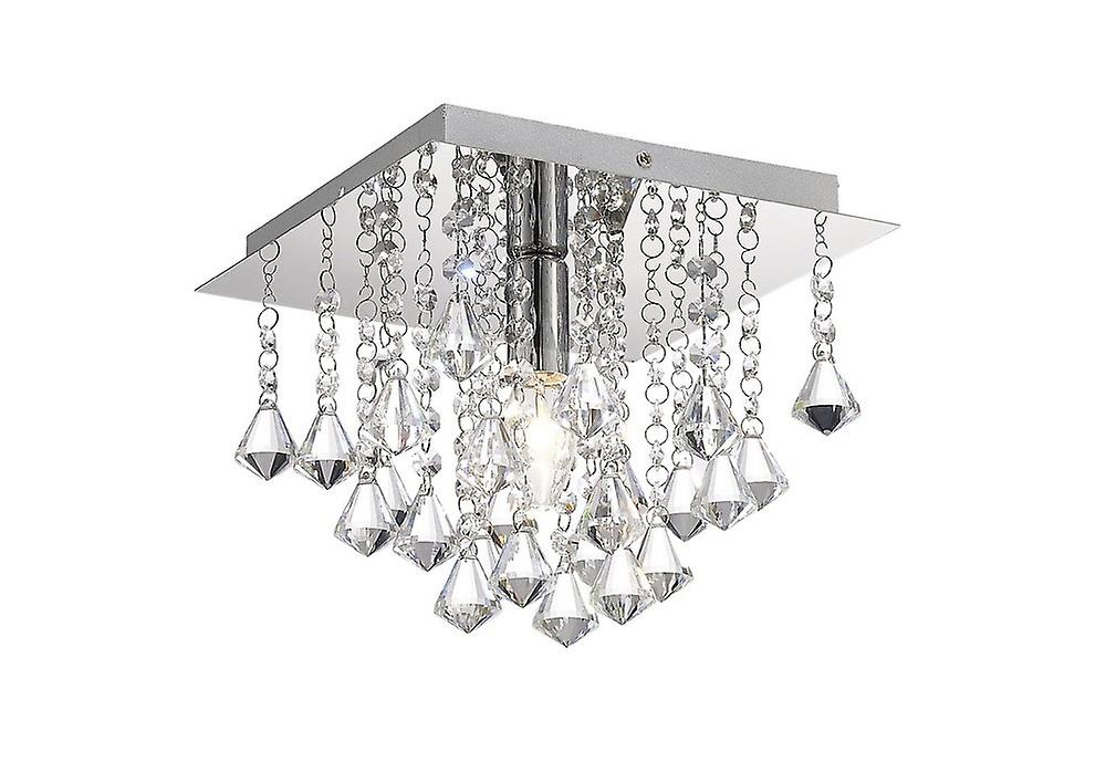 Inspired Deco - Acton - Flush Ceiling 1 Light E14, 250mm Square, Polished Chrome, Prism Crystal
