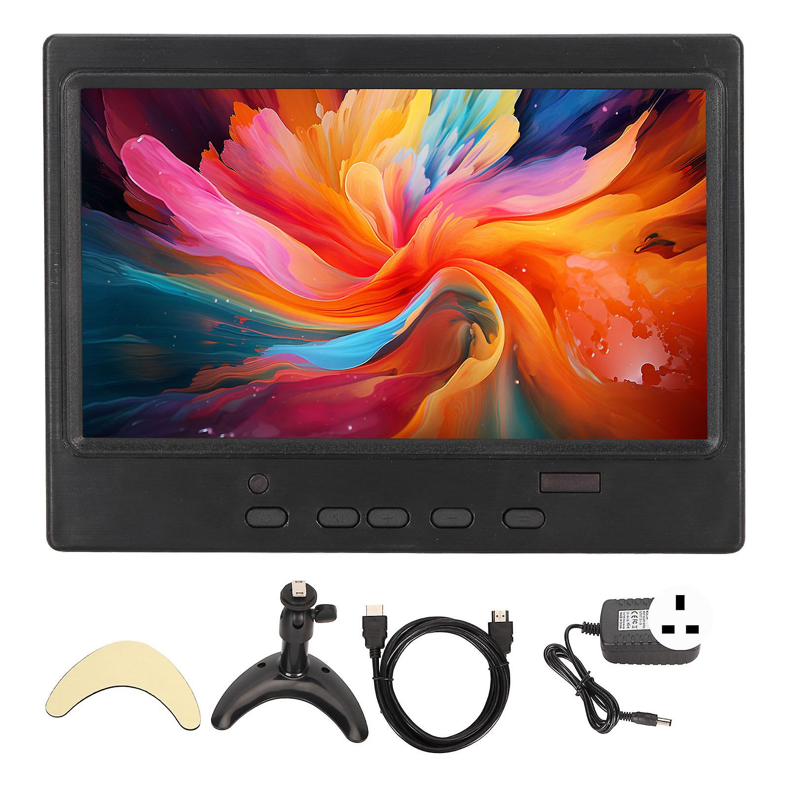 7" Portable Monitor 1024x600 HD Multimedia Interface VGA AV Display with Speakers UK Plug