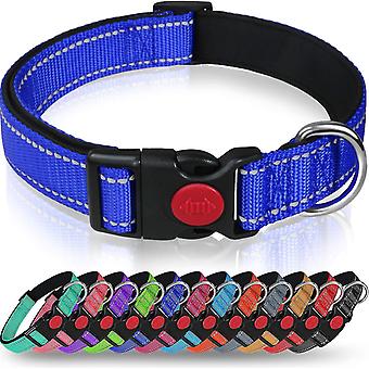 Dog Collar Classic Adjustable Reflective Nylon Collar With Soft Padded Breathable Mesh For Medium Dogs Dark Blue
