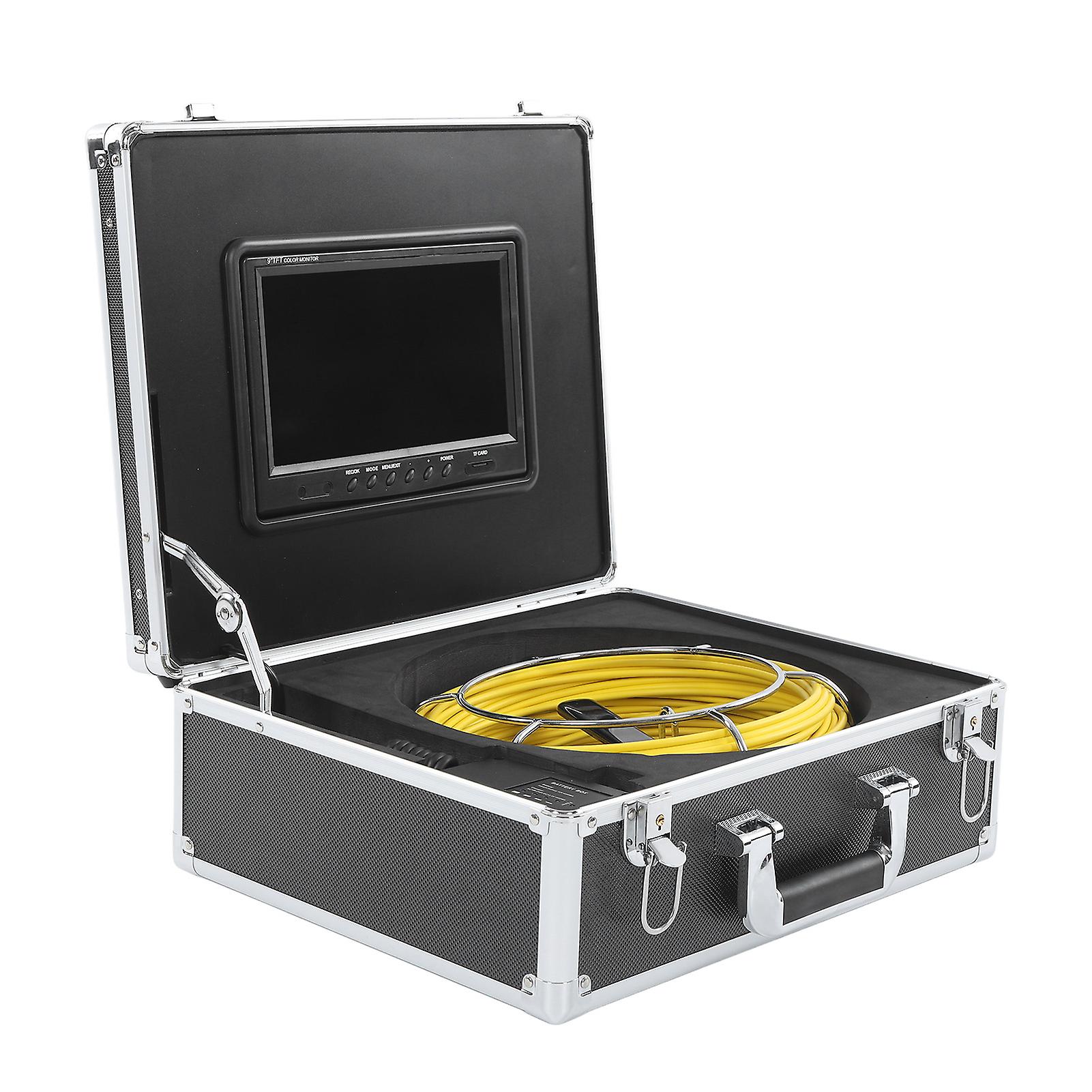 HY918D Sewer Inspection Camera 1080P IP68 Waterproof 9in Screen Drain Pipe Camera 100‑240V 15m / 49.2ft UK Plug