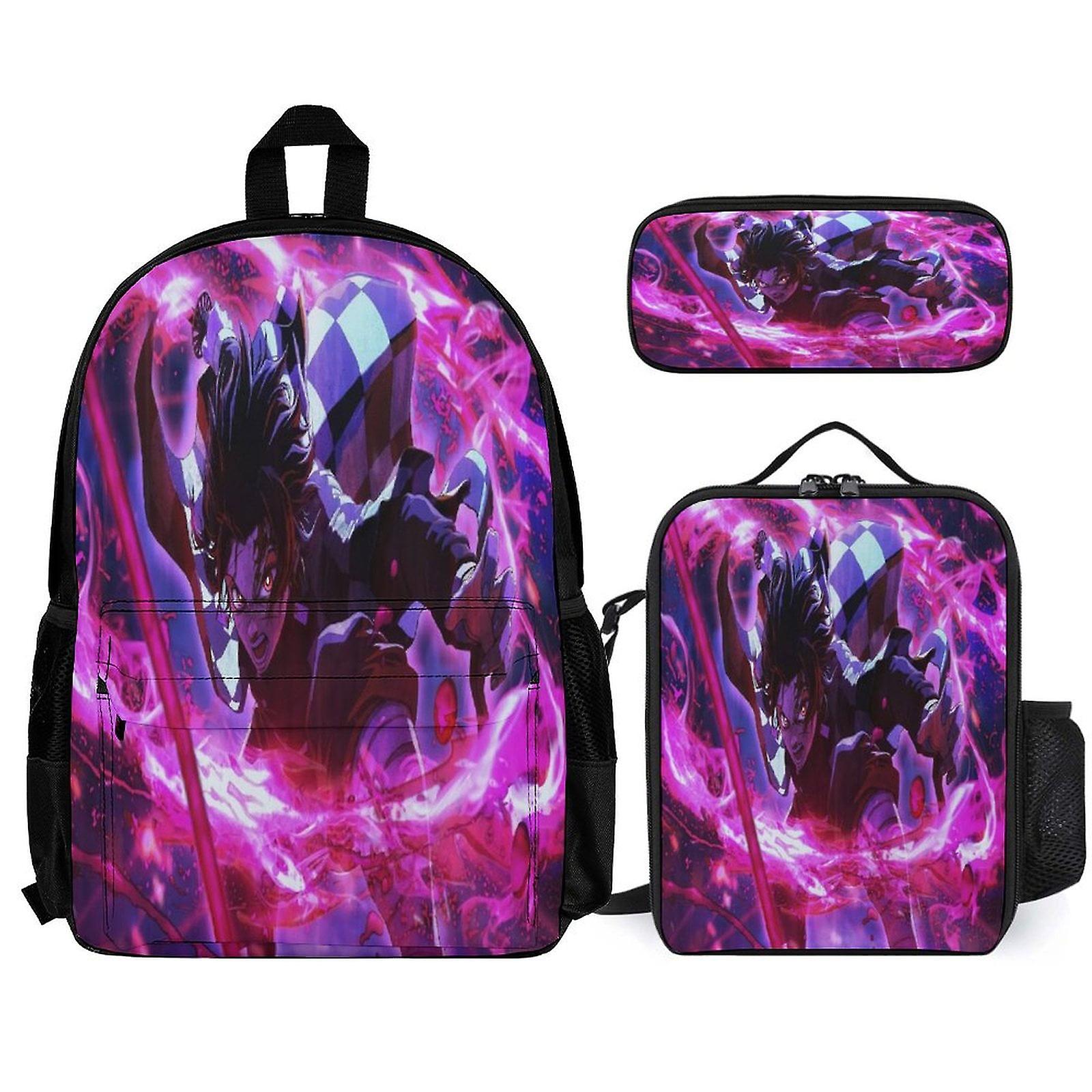 Demon Slayer Backpack 3 Piece Set Laptop Backpack with Pencil Case Lunch Bag Combination