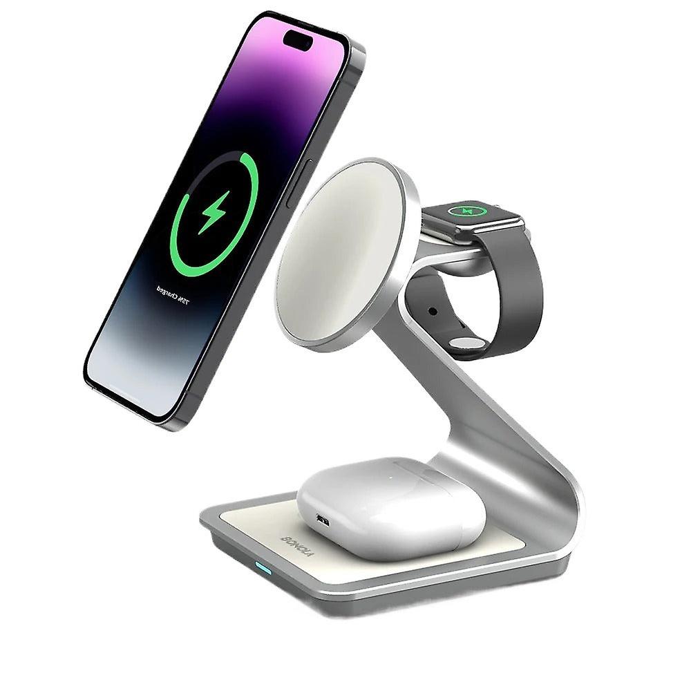 Magnetic 3-in-1 Wireless Charger For Iphone 15/14/13, Apple Watch, And Airpods Pro