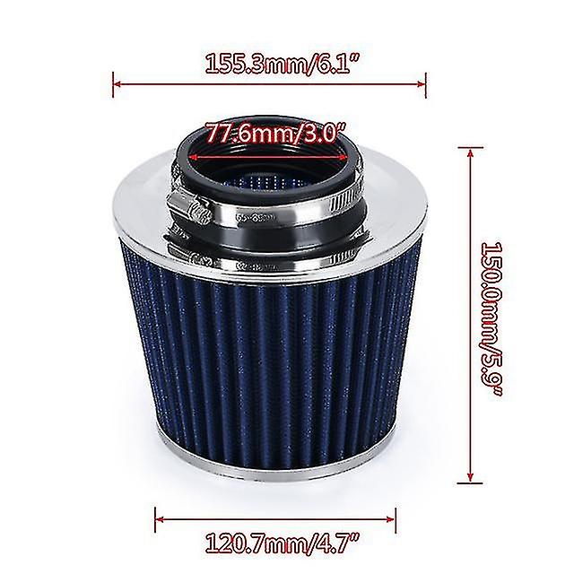 Burnt Blue 3" 76mm Power Intake High Flow Cold Air Intake Filter Cleaner Racing Car Air Filter
