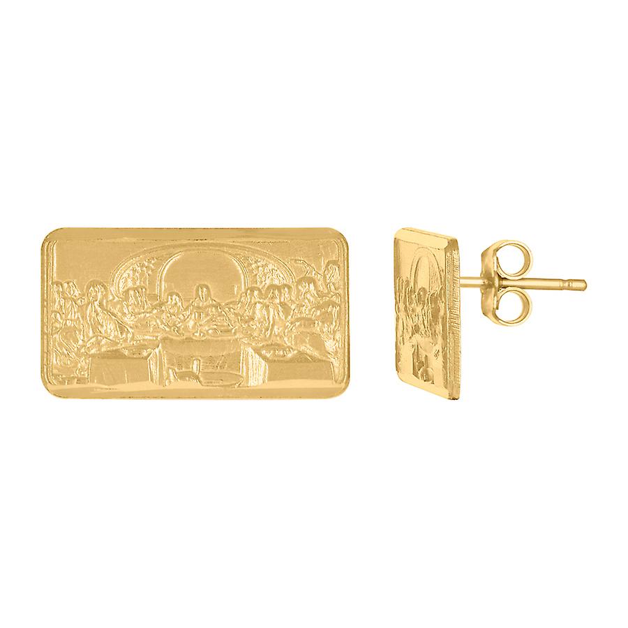 10KイエローゴールドレディースDC最後の晩餐宗教スタッドイヤリング女性用9x16mmワイドスタッドイヤリング